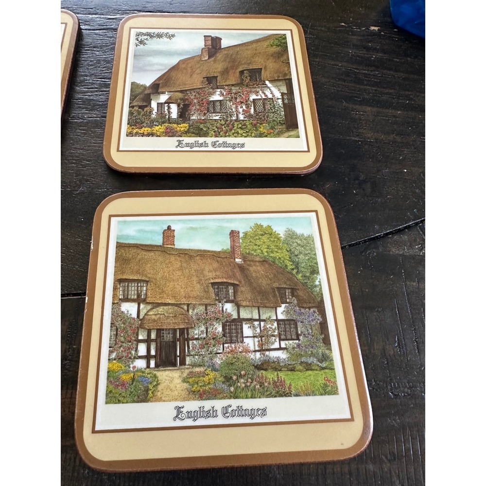 Pimpernel English Cottages Coasters Set of 6 Vintage Cork Back Made in England